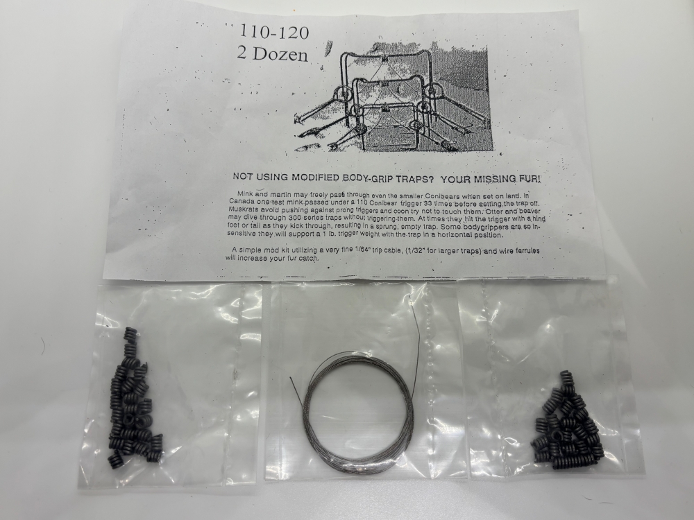 Dette er en pose med triggervaier som rekker til inntil 24 feller av typen Conibear / Belisle 120.  Hvis du bruker triggervaier så er det vanskeligere for dyret og passere fellen uten at den utløser. 